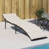 vidaXL Sun Lounger Black Rattan with Cream White Cushion
