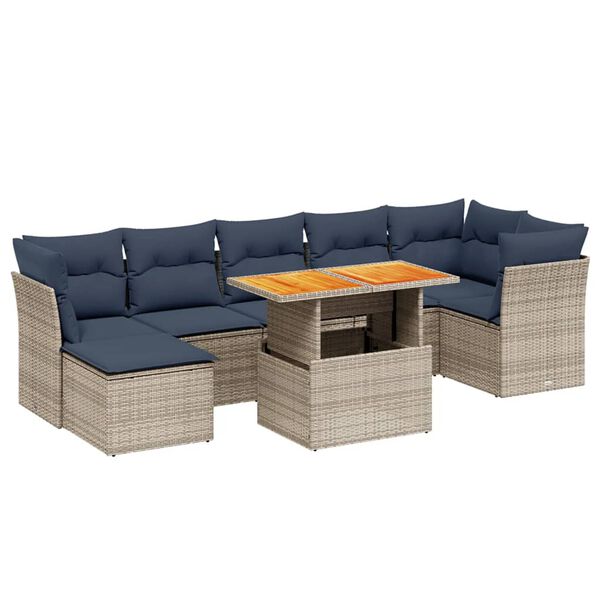 vidaXL 8 Piece Patio Sofa Set with Cushions Gray Poly Rattan