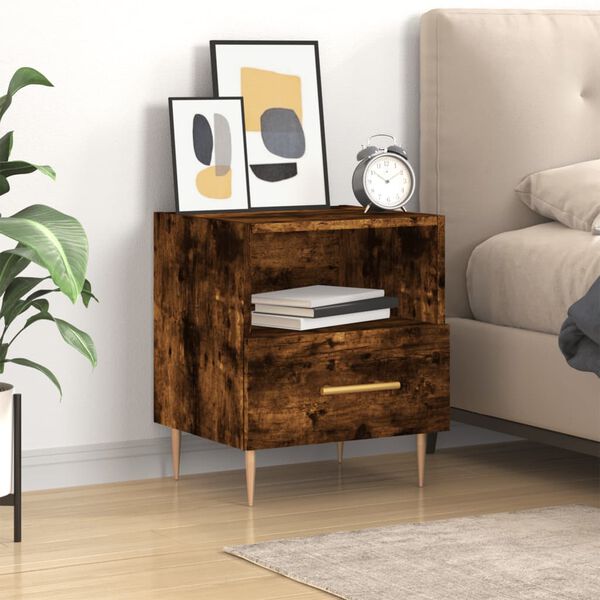 vidaXL Bedside Cabinet Smoked Oak Engineered wood, iron 15.7x13.8x18.7 in