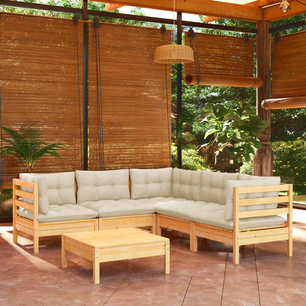 vidaXL Garden Lounge Set Cream Solid Pinewood, Fabric (100% Polyester)
