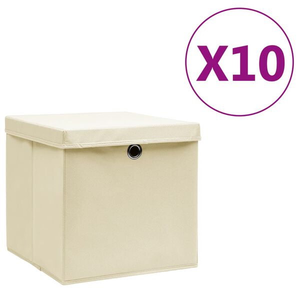 vidaXL Storage Box Set of 10 Cream Non-woven fabric 11 x 11 x 11 in