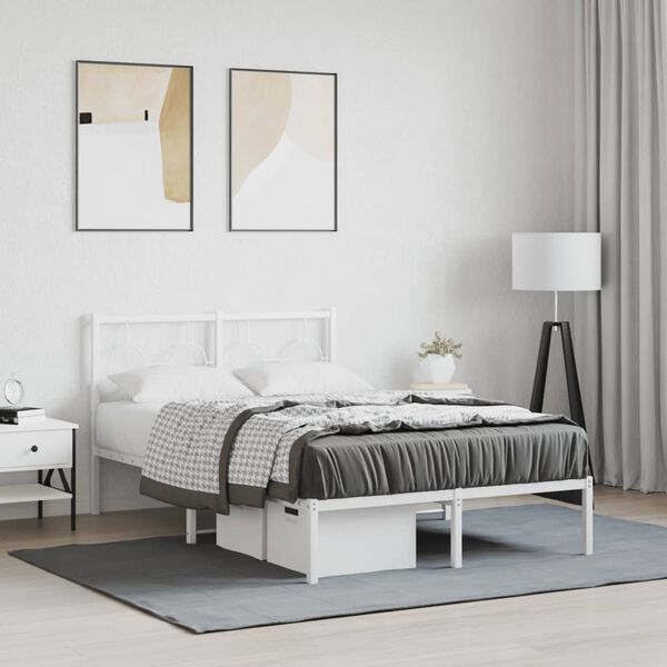 vidaXL Bed Frame White Powder-Coated Steel Double Bed Frame