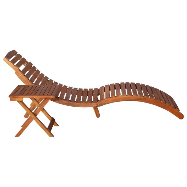 vidaXL Sunlounger With Table Brown Solid Acacia wood Medium Foldable