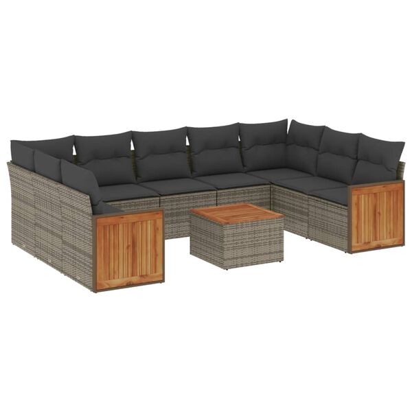 vidaXL Garden Sofa Set Grey PE rattan 10 Piece Adjustable Feet