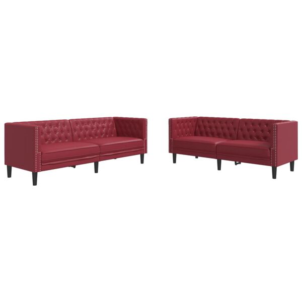 vidaXL 2 Piece Chesterfield Sofa Set Wine Red Faux Leather