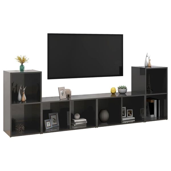 vidaXL TV Cabinet Set of 4 High gloss grey Engineered wood Standard
