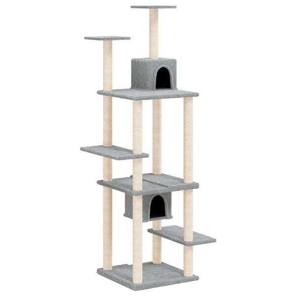 vidaXL Cat Tree Light Gray Engineered wood, plush, sisal Large Cat Tree