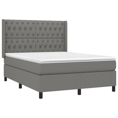 vidaXL Box Spring Bed with Mattress&LED Dark Gray Full Fabric
