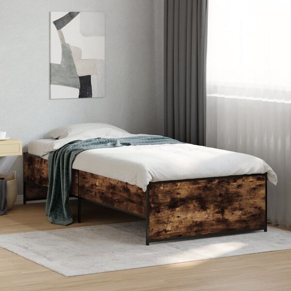 vidaXL Bed Frame Smoked oak Engineered wood, steel Small Single Durable
