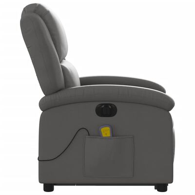 Side profile of recliner showing wingback headrest and armrest; single color grey.