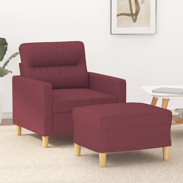 vidaXL Sofa Chair with Footstool Wine Red 23.6" Fabric