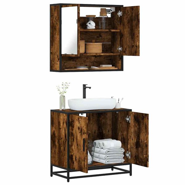vidaXL Bathroom Furniture Set Smoked Oak Engineered Wood, Metal Medium