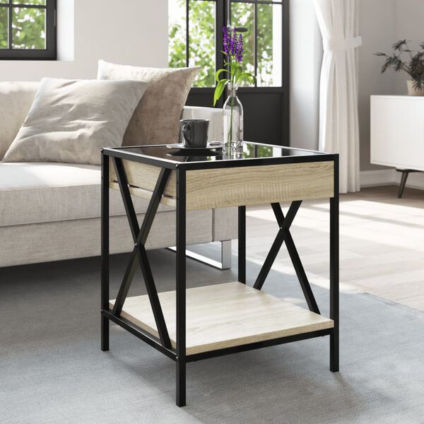 vidaXL Coffee Table Sonoma oak Engineered wood, glass, metal Medium