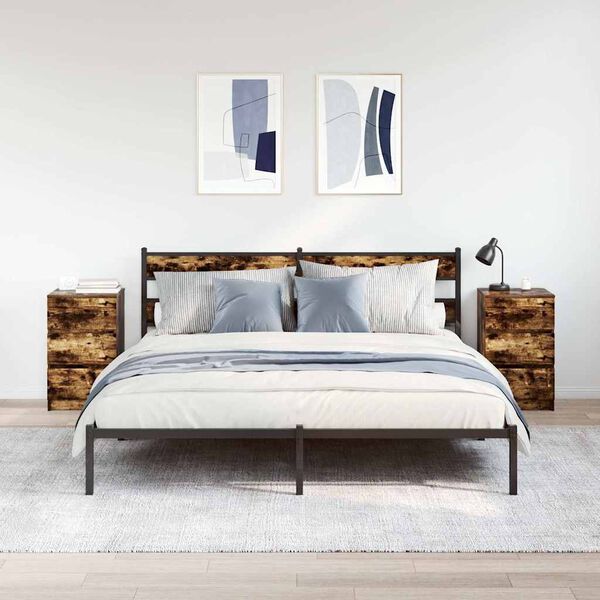 vidaXL Bedside Cabinet Set of 2 Smoked Oak Engineered Wood