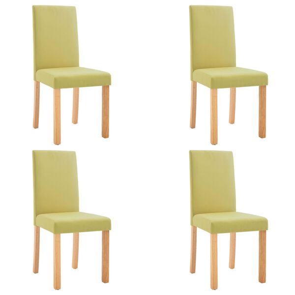 vidaXL Dining Chair Set of 4 Green Fabric and Rubber wood Standard