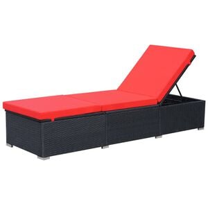 vidaXL Sun Lounger Black Red PE Rattan, Powder-Coated Steel, Polyester