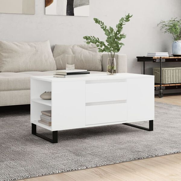 vidaXL Coffee Table White Engineered wood and metal 40.2 x 17.5 x 19.7 in