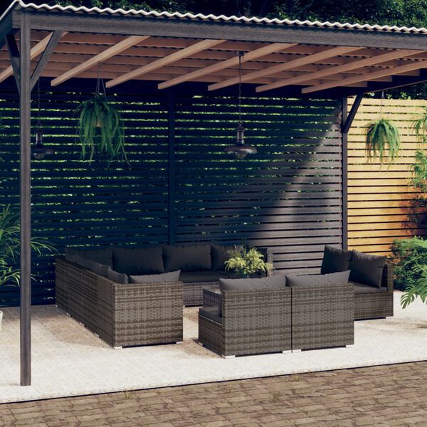 vidaXL Garden Lounge Set Grey PE rattan, powder-coated steel, fabric Large
