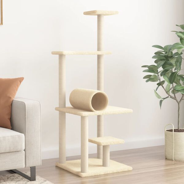 vidaXL Cat Tree Cream Plush, Engineered wood, Sisal Large Durable