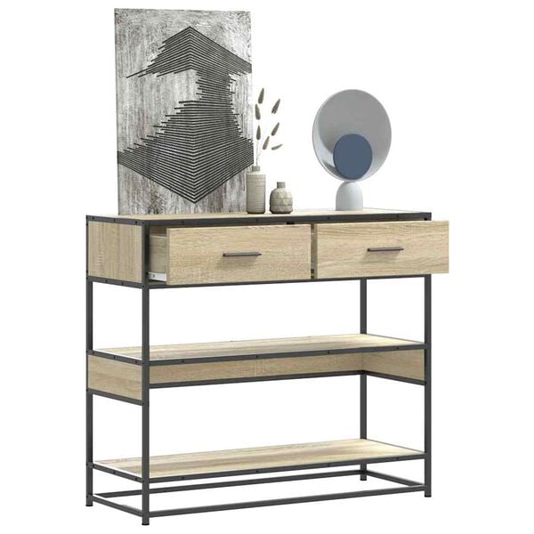vidaXL Console Table Sonoma Oak Engineered Wood, Metal 35.4x13.8x31.5 in