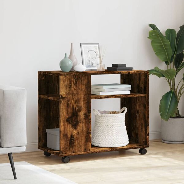 vidaXL Side Table Smoky Oak Engineered Wood 27.6x13.8x23.6 in Rollable