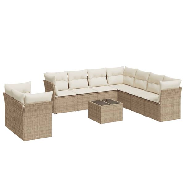 vidaXL Garden Sofa Set Beige PE rattan, tempered glass, fabric