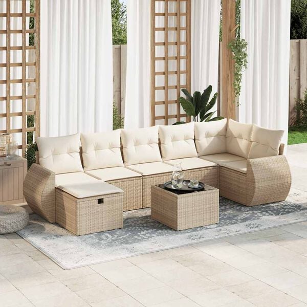 vidaXL Garden Sofa Set Beige PE rattan Large Modular Garden Sofa Set