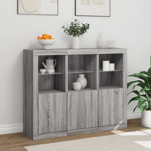 vidaXL Sideboard Set of 3 Grey sonoma Engineered wood, glass Sideboard