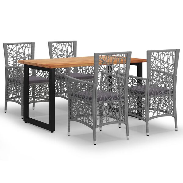 vidaXL 5 Piece Patio Dining Set with Cushions Poly Rattan Gray