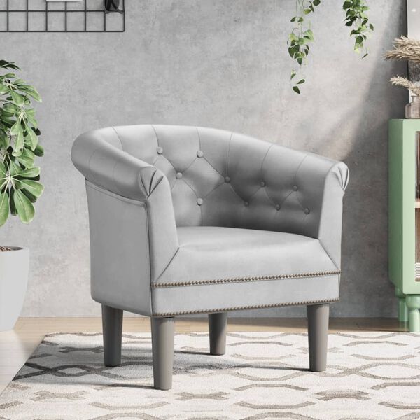 vidaXL Tub Chair Silver Faux leather, foam, pinewood, plywood Single