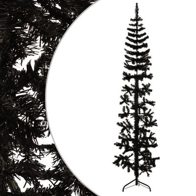 vidaXL Slim Artificial Half Christmas Tree with Stand Black 7 ft