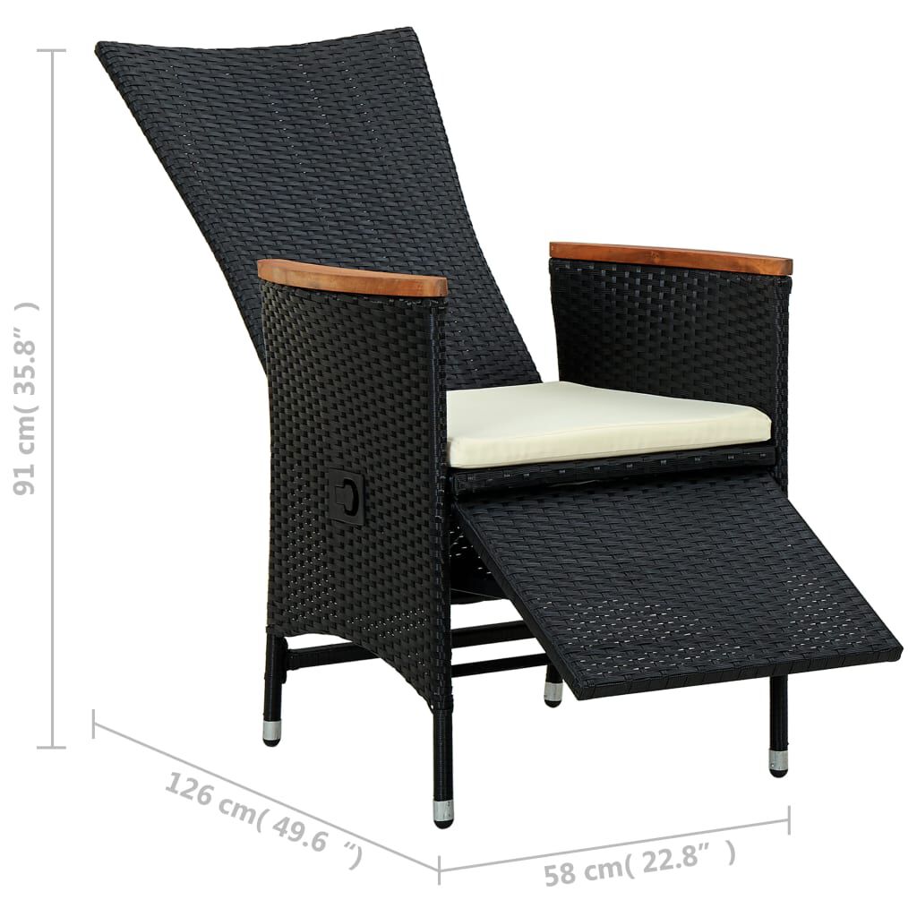 vidaXL Outdoor Dining Set Black PE rattan Large Adjustable Footrests