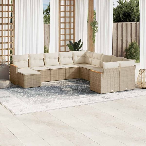 vidaXL Garden Sofa Set Beige Poly Rattan Large Modular Garden Sofa Set
