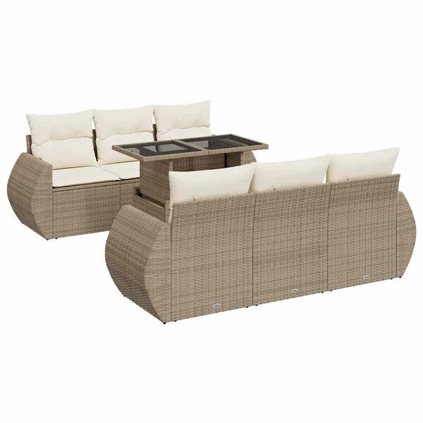 vidaXL 7 Piece Patio Sofa Set with Cushions Beige Poly Rattan