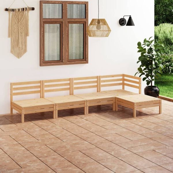 vidaXL Garden Lounge Set Natural Pine Solid Pine Wood Five-Piece Modular