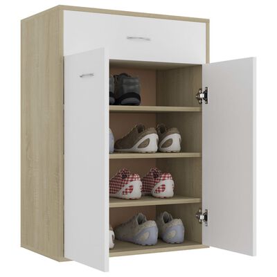 vidaXL Shoe Cabinet White and Sonoma Oak 23.6"x13.7"x33" Chipboard
