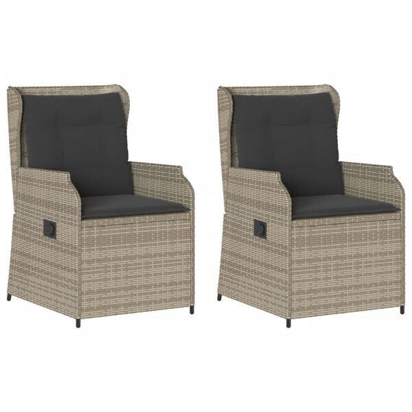 vidaXL Reclining Patio Chair Set of 2 Light grey PE rattan Standard