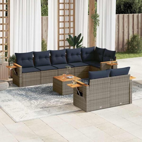 vidaXL 9 Piece Patio Sofa Set with Cushions Grey Poly Rattan (US only)