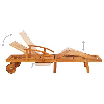 Foldable wooden lounge chair with wheels and adjustable footrest