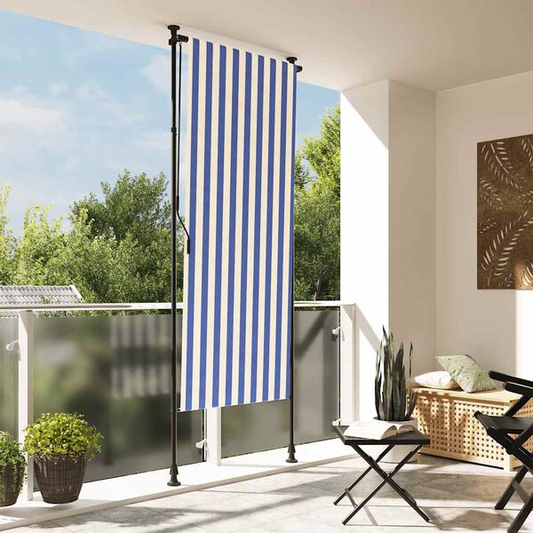 vidaXL Outdoor Roller Blind Blue and white