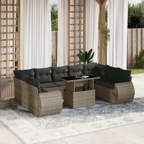 vidaXL Garden Sofa Set Gray, Dark gray PE rattan Large Removable Covers