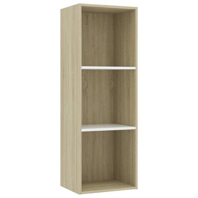 vidaXL 3-Tier Book Cabinet White and Sonoma Oak 15.7"x11.8"x44.9" Chipboard
