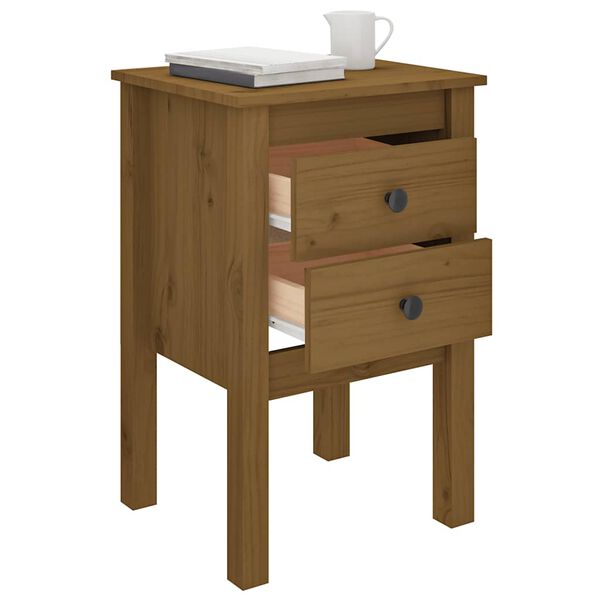 vidaXL Bedside Cabinet Set of 2 Honey brown Solid pine wood