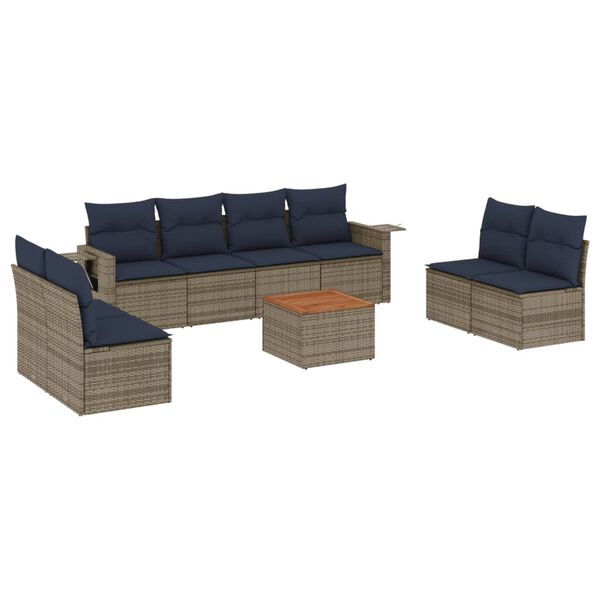 vidaXL 9 Piece Garden Sofa Set with Cushions Grey Poly Rattan