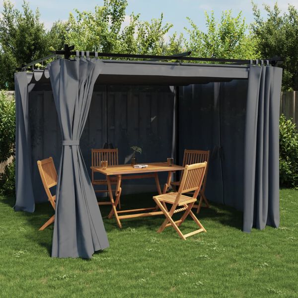 vidaXL Gazebo with Curtains Anthracite 9.8'x9.8' Steel