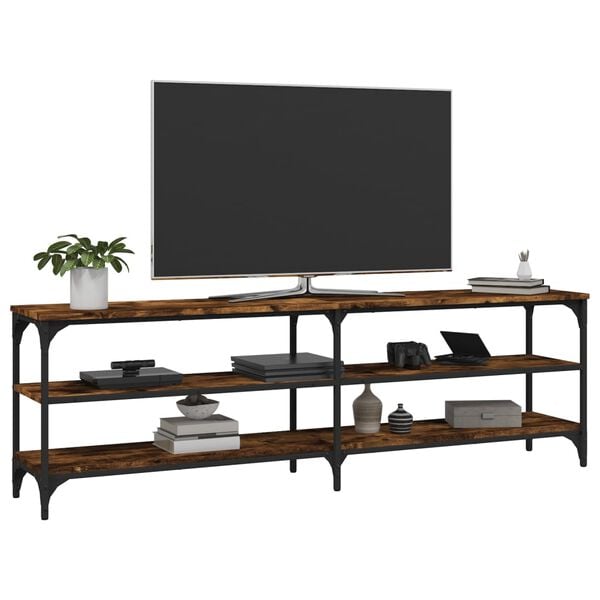 vidaXL TV Cabinet Smoked Oak Engineered Wood, Iron Large Adjustable Feet