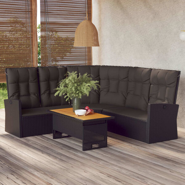 vidaXL Corner Sofa Black Poly Rattan, powder-coated steel, polyester fabric