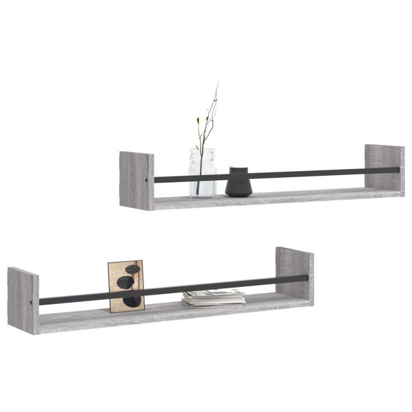vidaXL Wall Shelf Set of 2 Grey Sonoma Engineered wood, steel Large