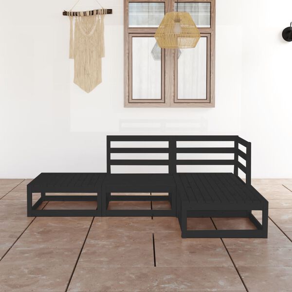 vidaXL Garden Lounge Set Black Solid pinewood 27.6 x 27.6 x 26.4 in