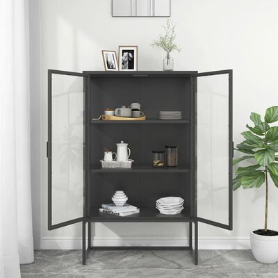 vidaXL Highboard Anthracite 31.5"x13.8"x53.1" Steel and Tempered Glass